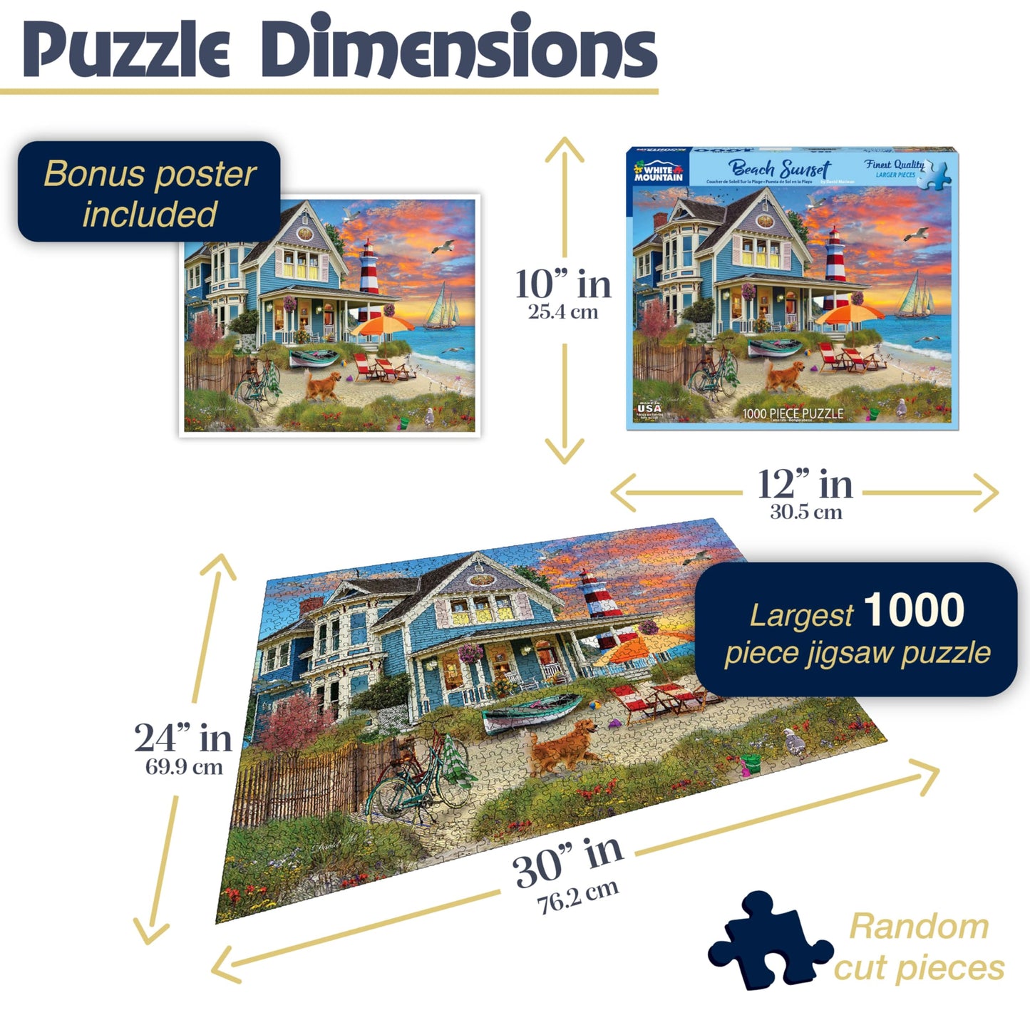 White Mountain 1000 Piece Jigsaw Puzzle Summer Night Ocean, Beach Sunset