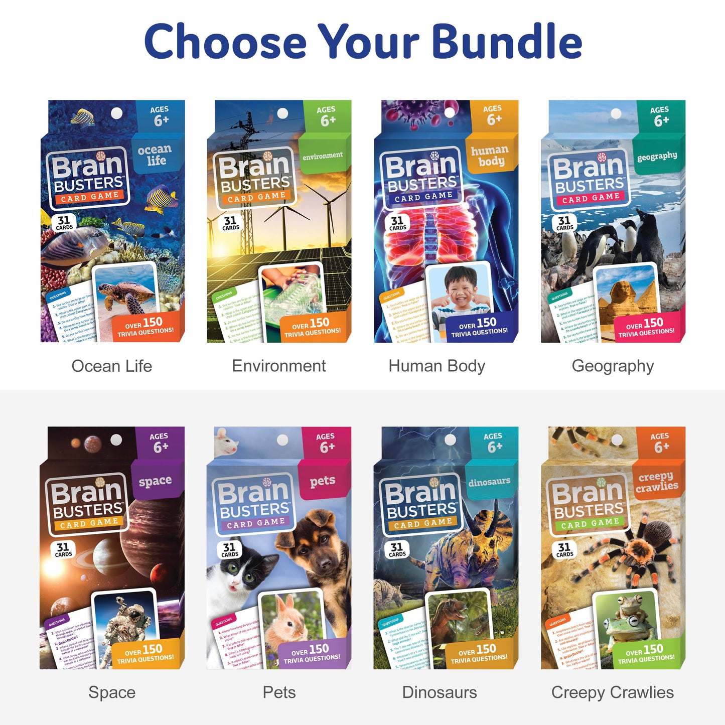 Brain Busters Card Game for Kids, Family Trivia Game Bundle with 120 Flash Cards - Learn and Play with Multiple Choice Trivia Cards About Human Body