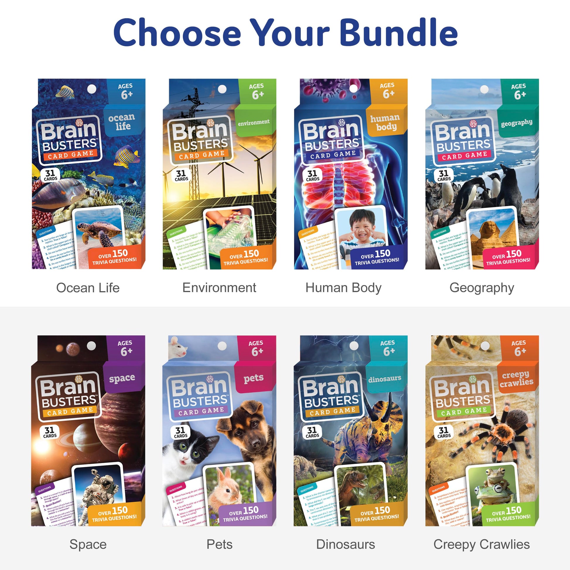 Brain Busters Card Game for Kids, Family Trivia Game Bundle with 120 Flash Cards - Learn and Play with Multiple Choice Trivia Cards About Human Body