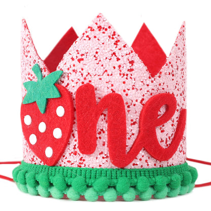 EPSEED Girl's First Birthday Strawberry Crown Hat - Fruity 1st Birthday Party Decoration, Cake Smash Accessory