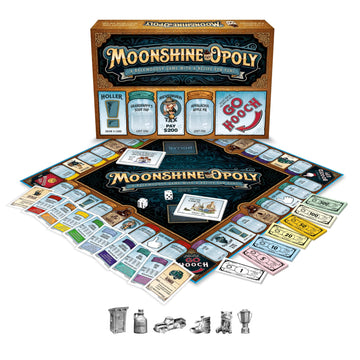 Late for The Sky Moonshine-OPOLY Board Game for Adults, Party Property Trading Game, 2-6 Players, Opoly Drinking Theme, Fast 1-Hour or Classic Play