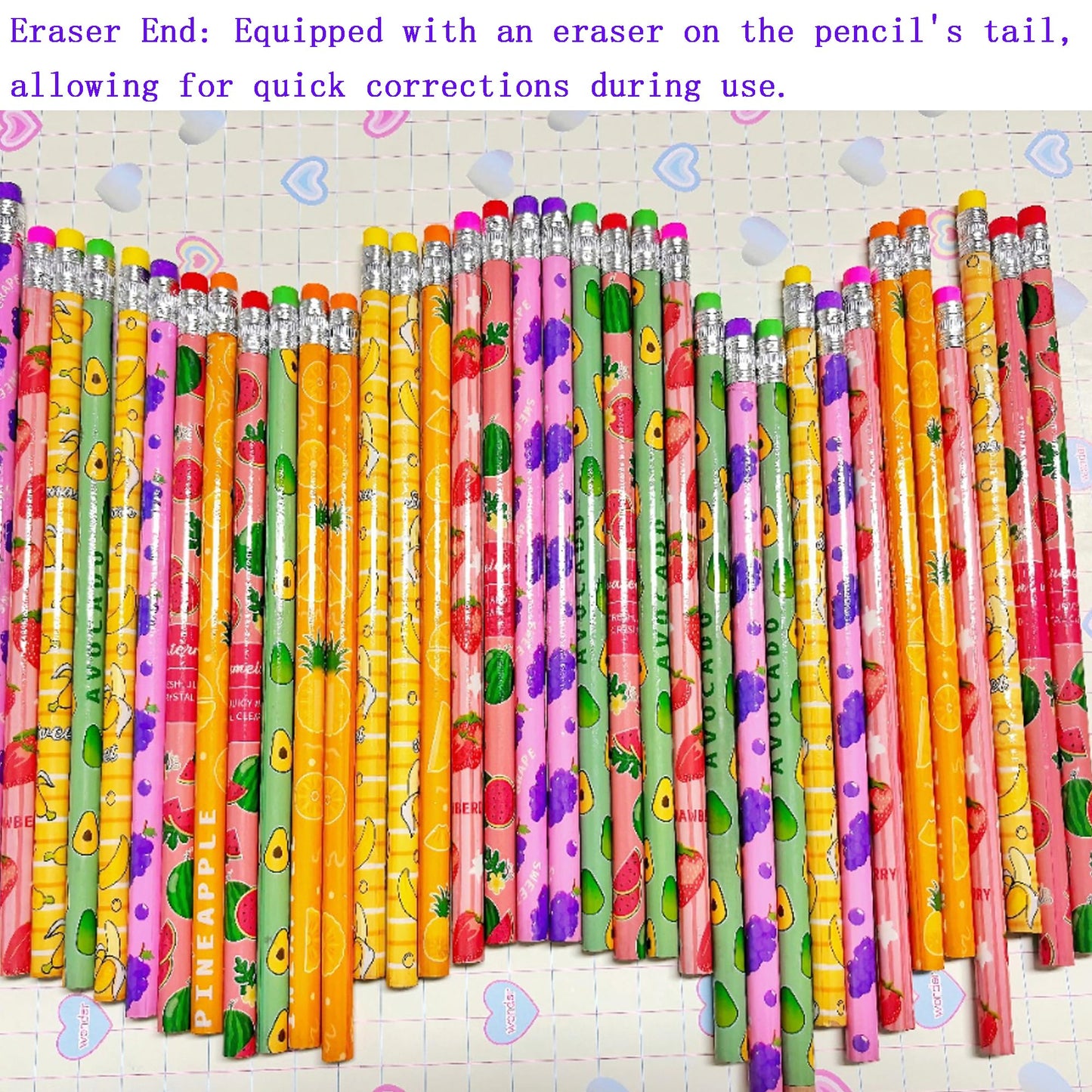 Jsehchya 72PCS Corlorful Wooden cased Pencils for Kids with Erasers, Wood Wedding Golf for School,Drawing,Gift (72PCS) (Fruit, 72)