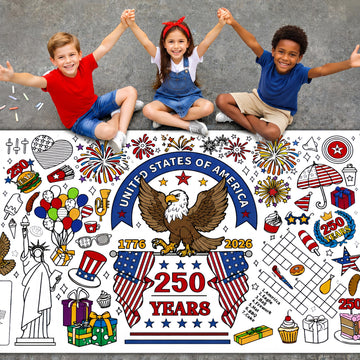 Sbrvaniy 4th of July Giant Coloring Tablecloth,250th Anniversary Decorations,Patriotic Giant Poster 30x72 Crafts Gifts for Kids?Perfect for Party
