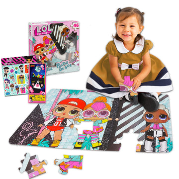 LOL Surprise Puzzle Box Bundle for Kids 3 Foot Puzzle 46 Pieces with Reward Stickers and Cat Door Hanger