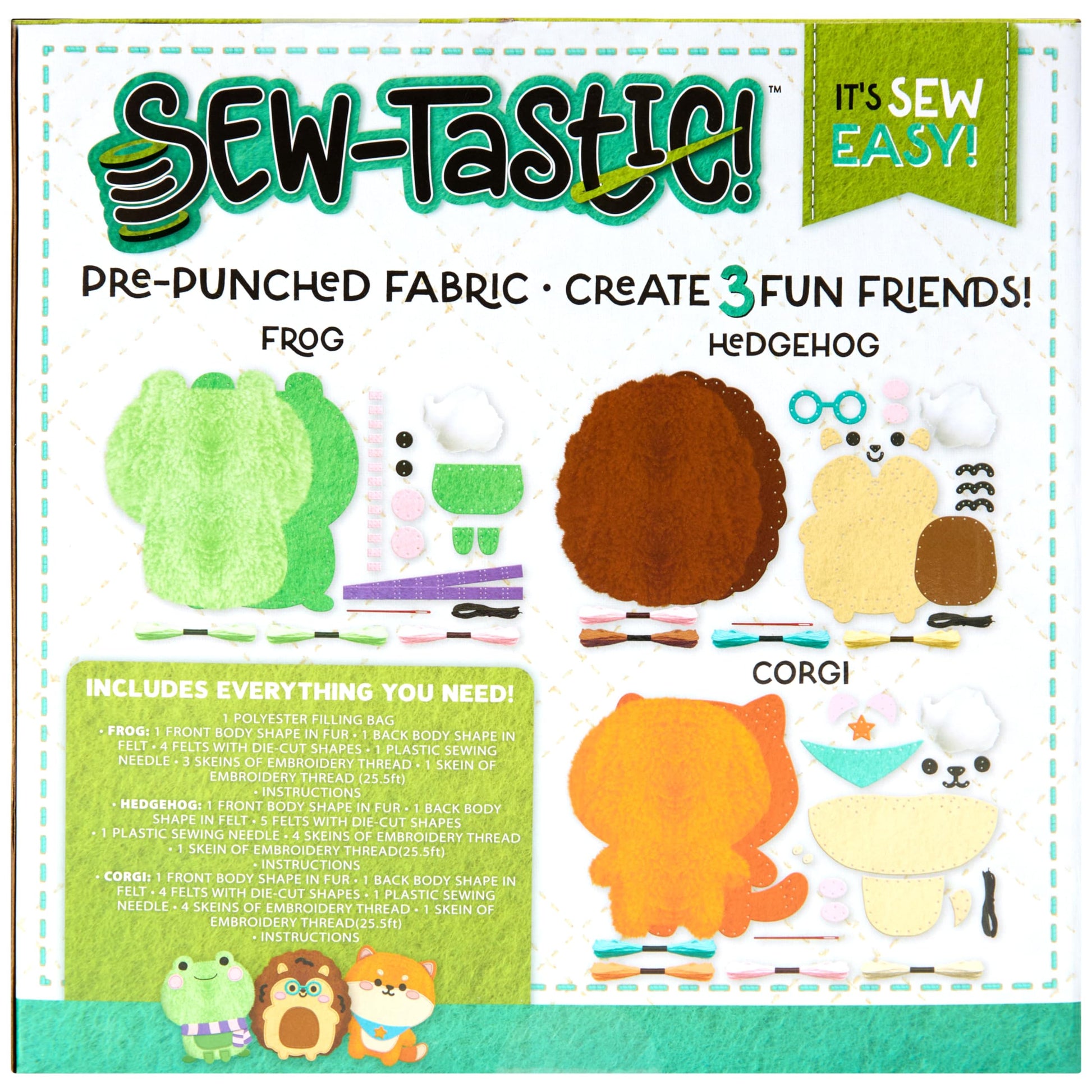 Anker Play 450633/DOM Sew-Tastic Kawaii Cuties Animal Sewing Kit for Kids, Sizes Vary, 42 Pieces, Multicolor