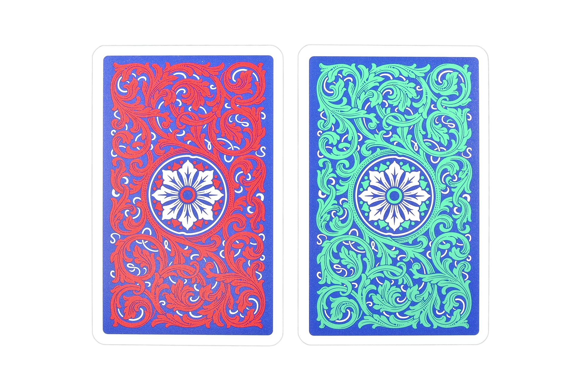 Copag 1546 Neoteric Design 100% Plastic Playing Cards, Bridge Size (Narrow) Green/Red Double Deck Set (Jumbo Index)