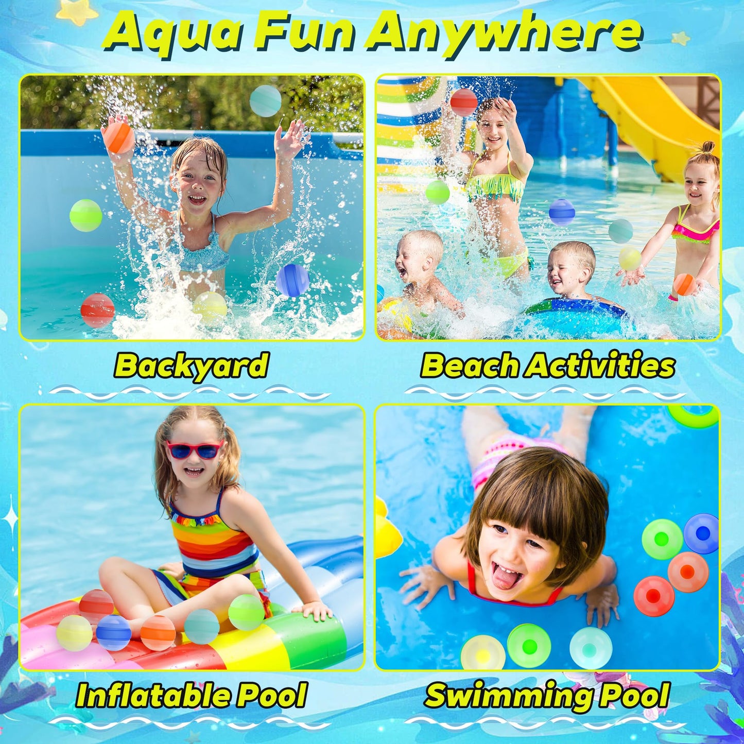 Reusable Water Balloons 6 Pcs Quick-Fill Self-Sealing Pool & Beach Water Toys for Boys Girls Ages 3-12, Outdoor Summer Splash Balls for Backyard Kids