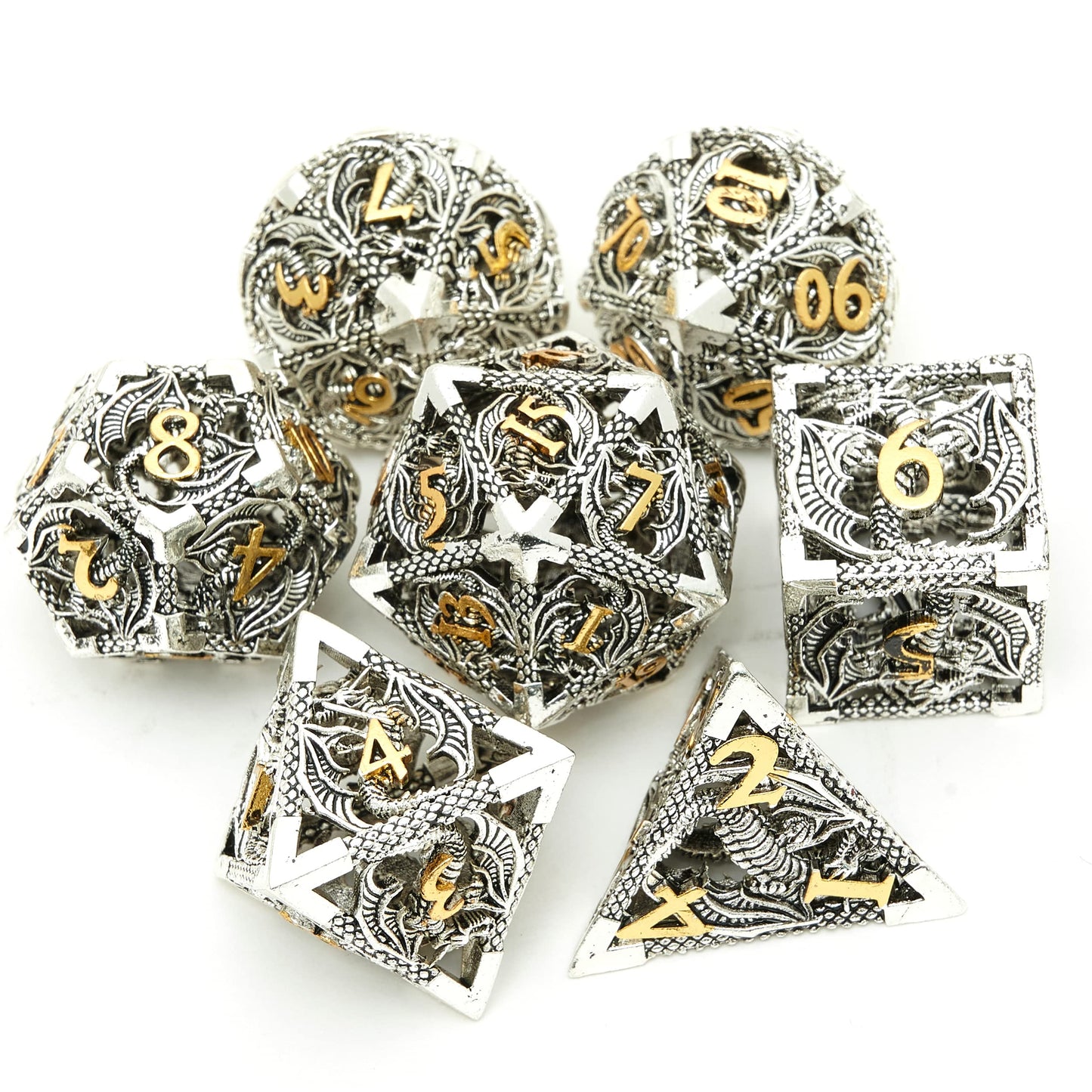 DND Dice Set Metal Dice Dungeons and Dragons Dice Gift Polyhedral Dice Set Role Playing Dice D20 Hollow Polyhedral Dice Set for Dungeons and Dragons