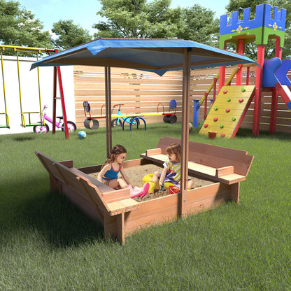 Kids Wooden Sandbox with Adjustable Canopy, Outdoor Sandbox with Cover and Adjustable Roof, Wooden Cabana Sand Box with Canopy, Canopy Sand Box