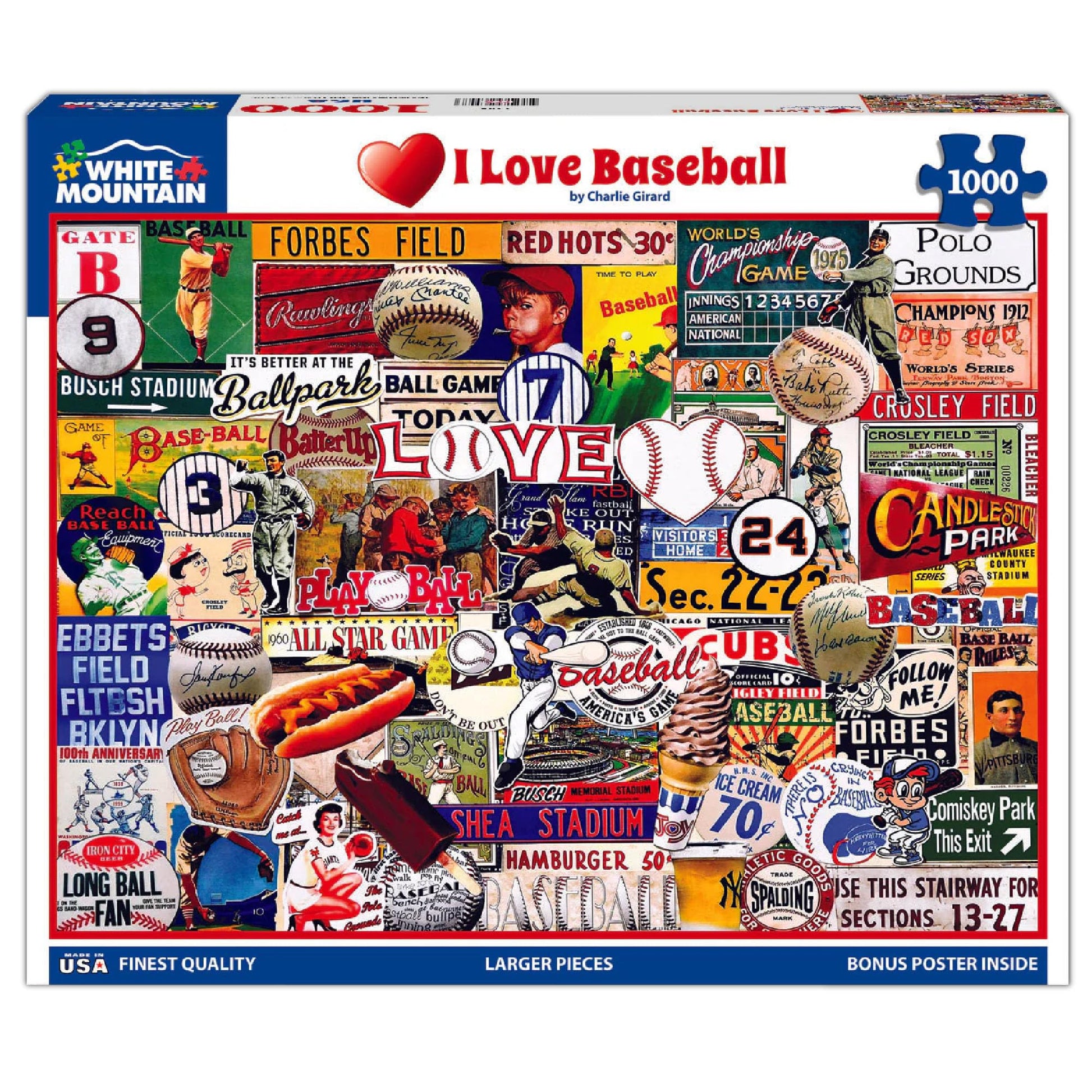 White Mountain 1000 Piece Jigsaw Puzzle Nostalgic Sports, I Love Baseball