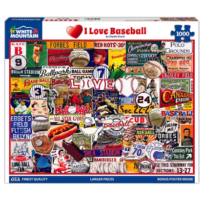 White Mountain 1000 Piece Jigsaw Puzzle Nostalgic Sports, I Love Baseball