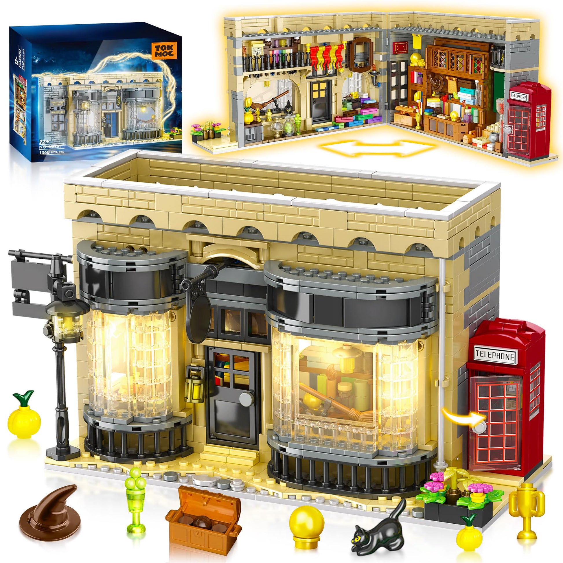 ROKAFU Magic Shop Building Block Set, Magic Shop Building Kit Playset, Wizard Shop Building Set 2-in-1 Playset, Xmas Gift for Ages 12 +, Wizard Gift