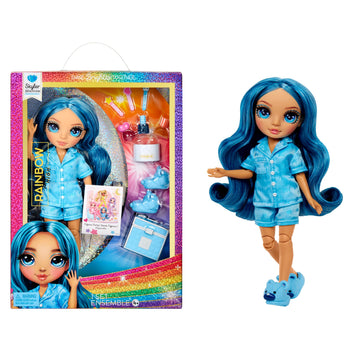 Rainbow High Jr High PJ Party - Skyler, Blue 9" Posable Fashion Doll with Soft Onesie, Slippers, Fun Play Accessories, Great Toy Gift for Girls Kids