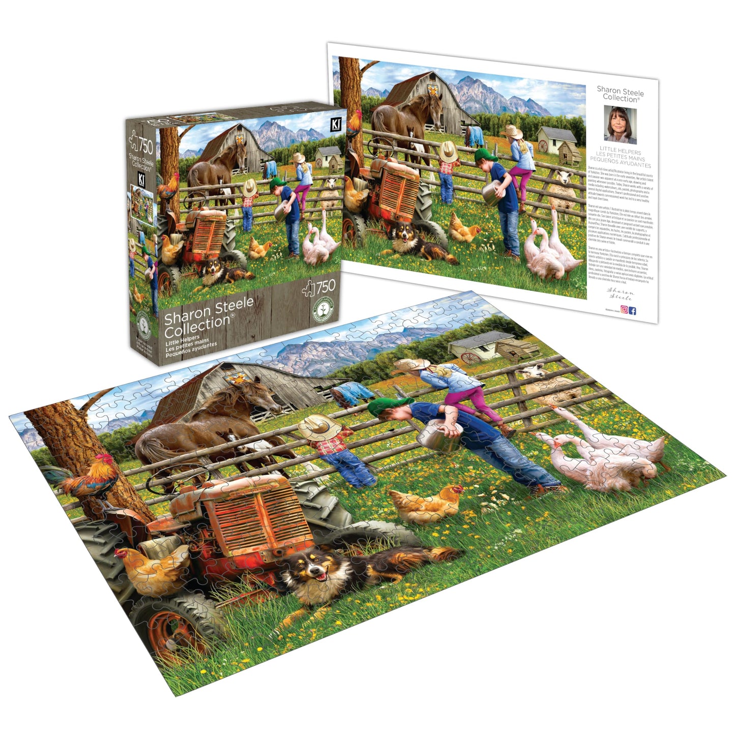 Little Helpers 750 Piece Jigsaw Puzzle for Adults by Sharon Steele - 27x20 Inch Whimsical Country Farm Scene from KI Puzzles - Challenging, Hard
