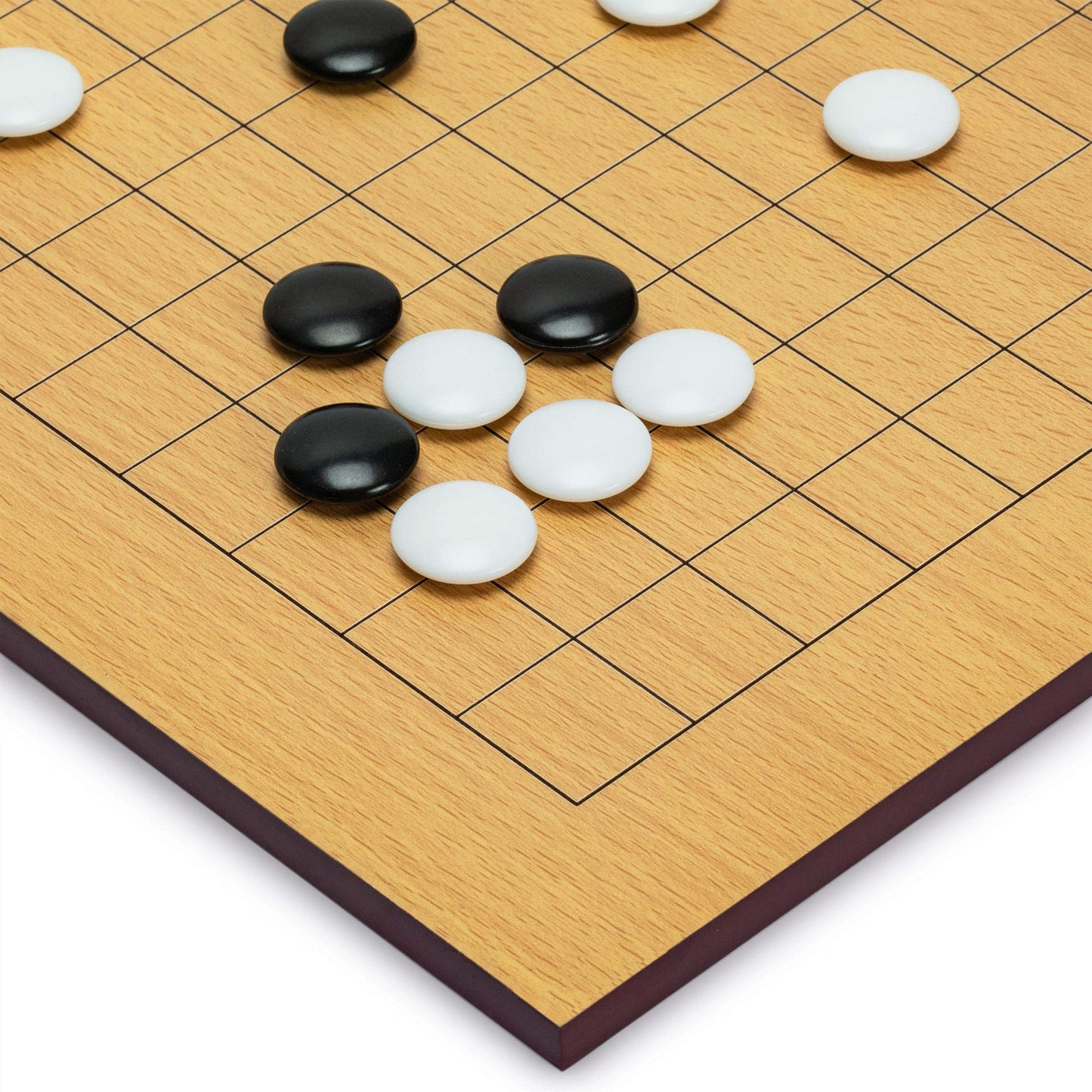 Yellow Mountain Imports Beechwood Veneer (0.4-Inch) Etched Beginner's Reversible 9x9/13x13 Go Game Set Board with Double Convex Melamine Stones