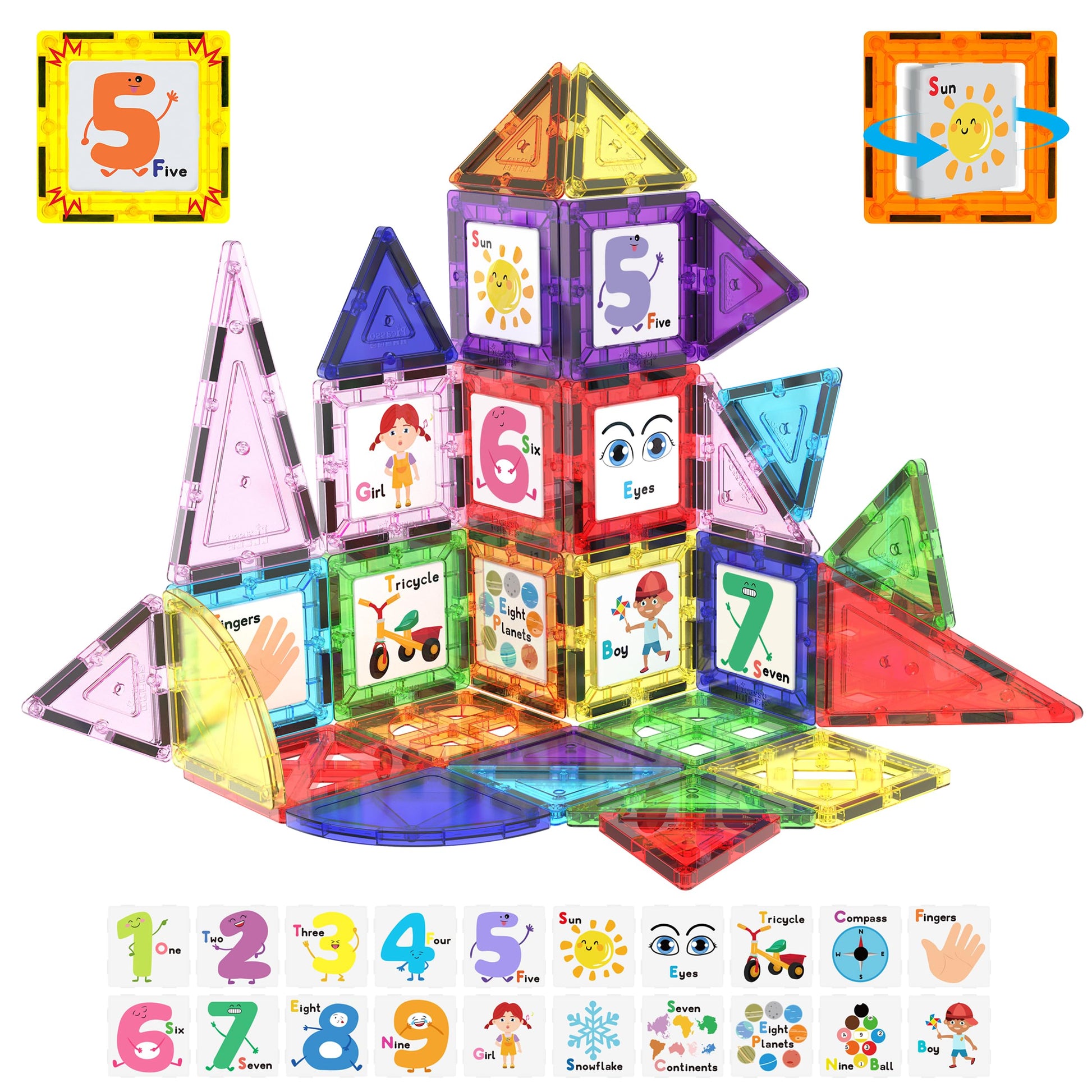 PicassoTiles Magnetic Building Blocks with Tiles and Click-in Educational Graphic Arts Magnet Construction Toy Set STEM Learning Playset Child Brain