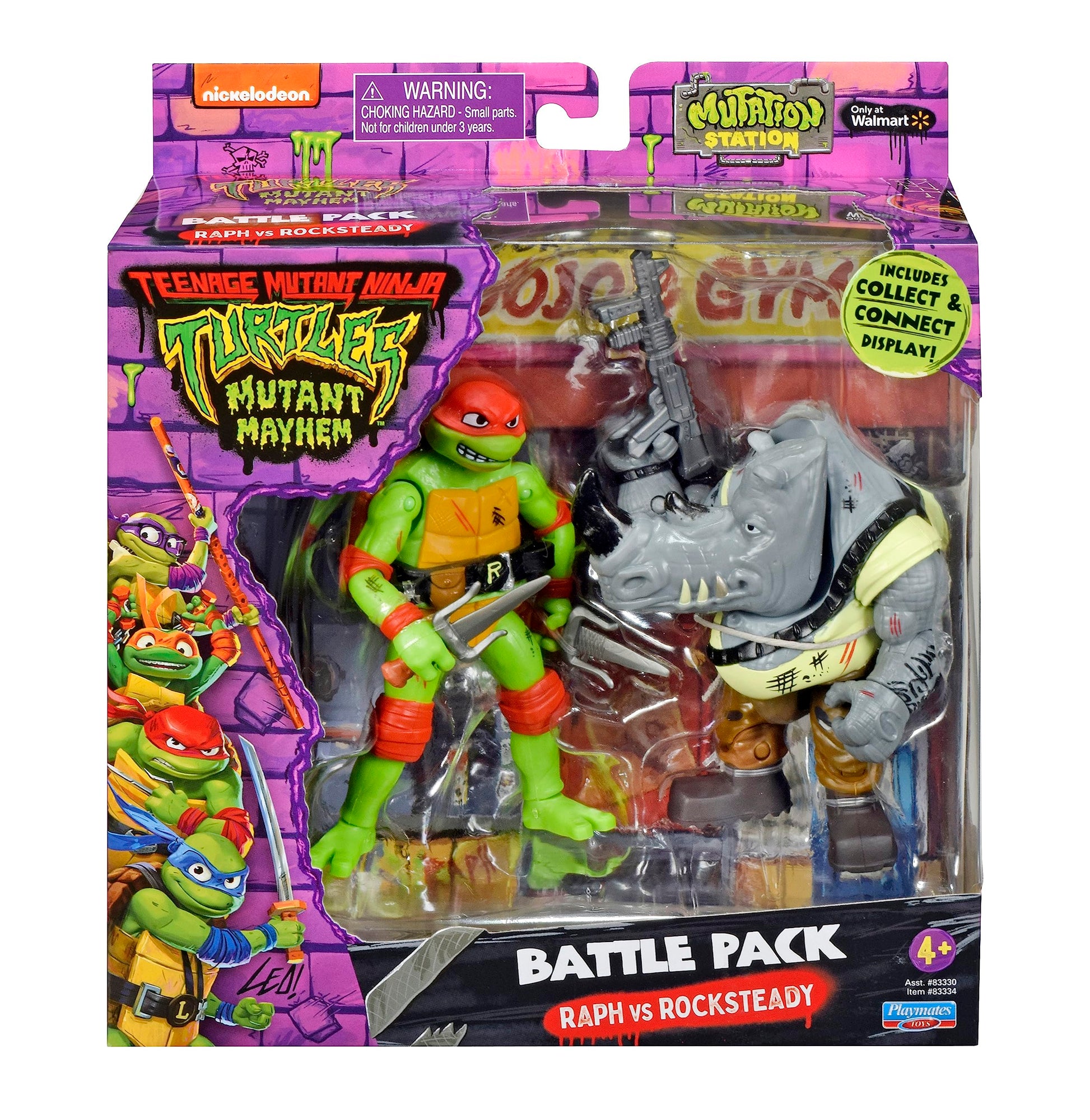 Teenage Mutant Ninja Turtles Mutant Mayhem Mutation Station Raphael vs Rocksteady Action Figure Battle Pack, 2-Pack