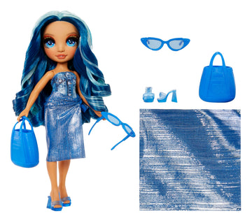 Rainbow High Swim & Style Skyler, Blue 11" Fashion Doll with Shimmery Wrap to Style 10+ Ways, Removable Swimsuit, Sandals, Fun Play Accessories, Great