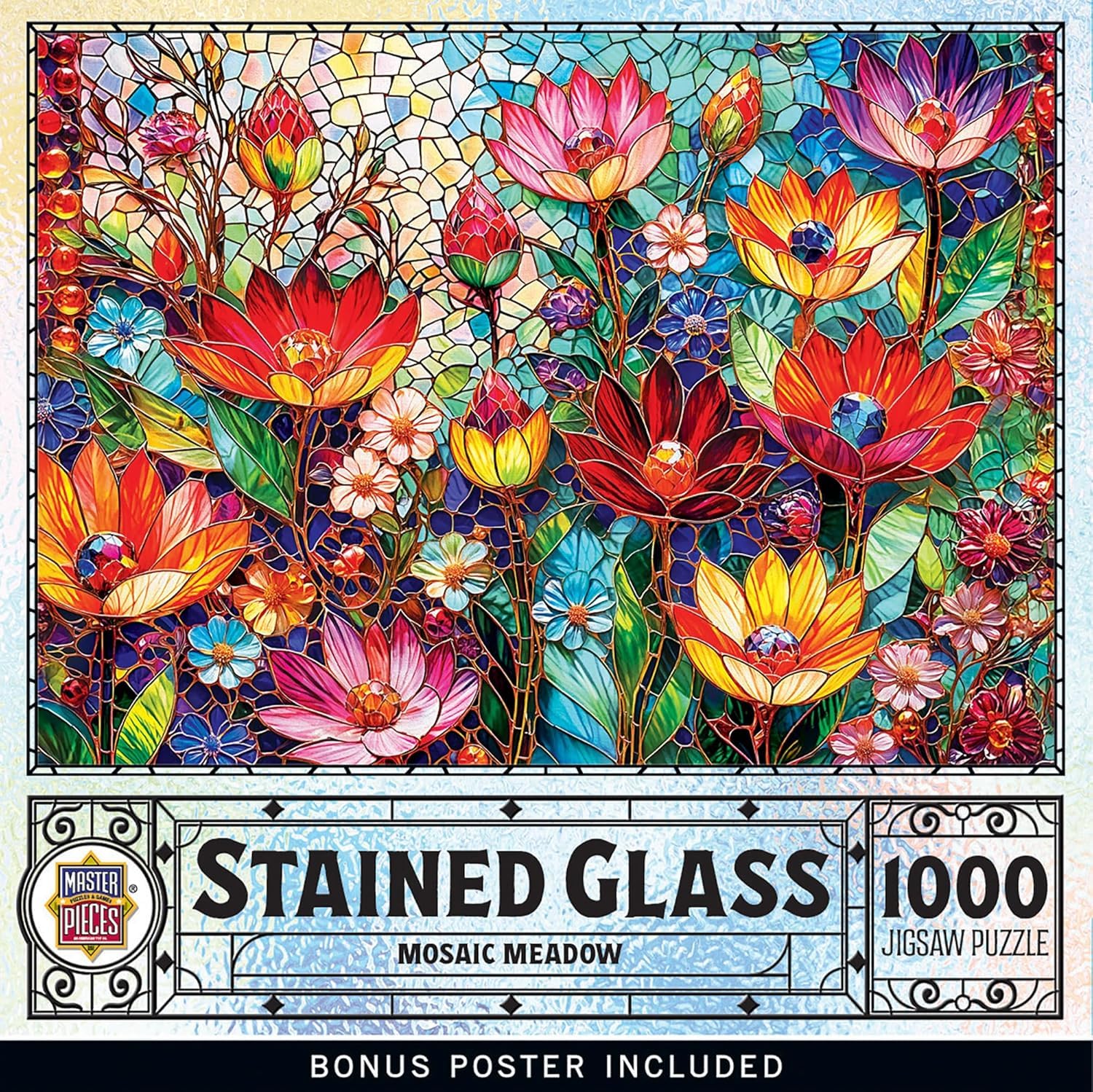 Masterpieces 1000 Piece Jigsaw Puzzle for Adults - Stained Glass - Mosaic Meadow - 19.25"x26.75"