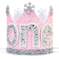 Agkvw Winter Onederland Crown - Snowflake Glitter Hat for Baby Girl's 1st Birthday, Pink and Silver Decorations