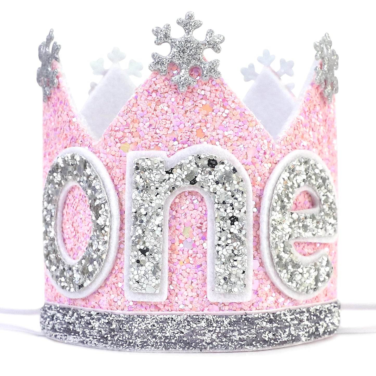 Agkvw Winter Onederland Crown - Snowflake Glitter Hat for Baby Girl's 1st Birthday, Pink and Silver Decorations
