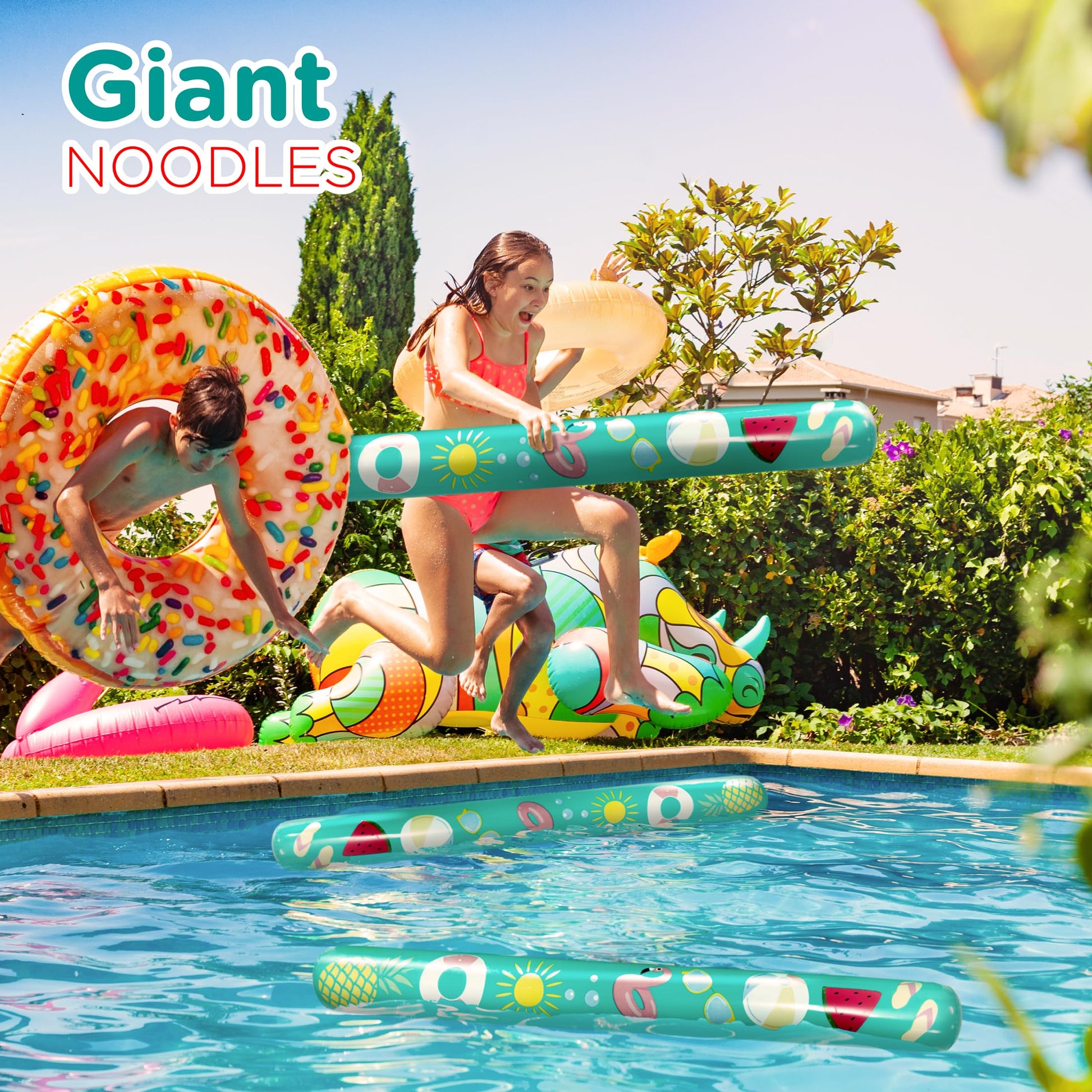4E's Novelty 4 Ft Inflatable Noodles for Pool - 2 Pack- 48" PVC Giant Blow up Pool Noodles Jumbo Floats for Adults Swimming Pool