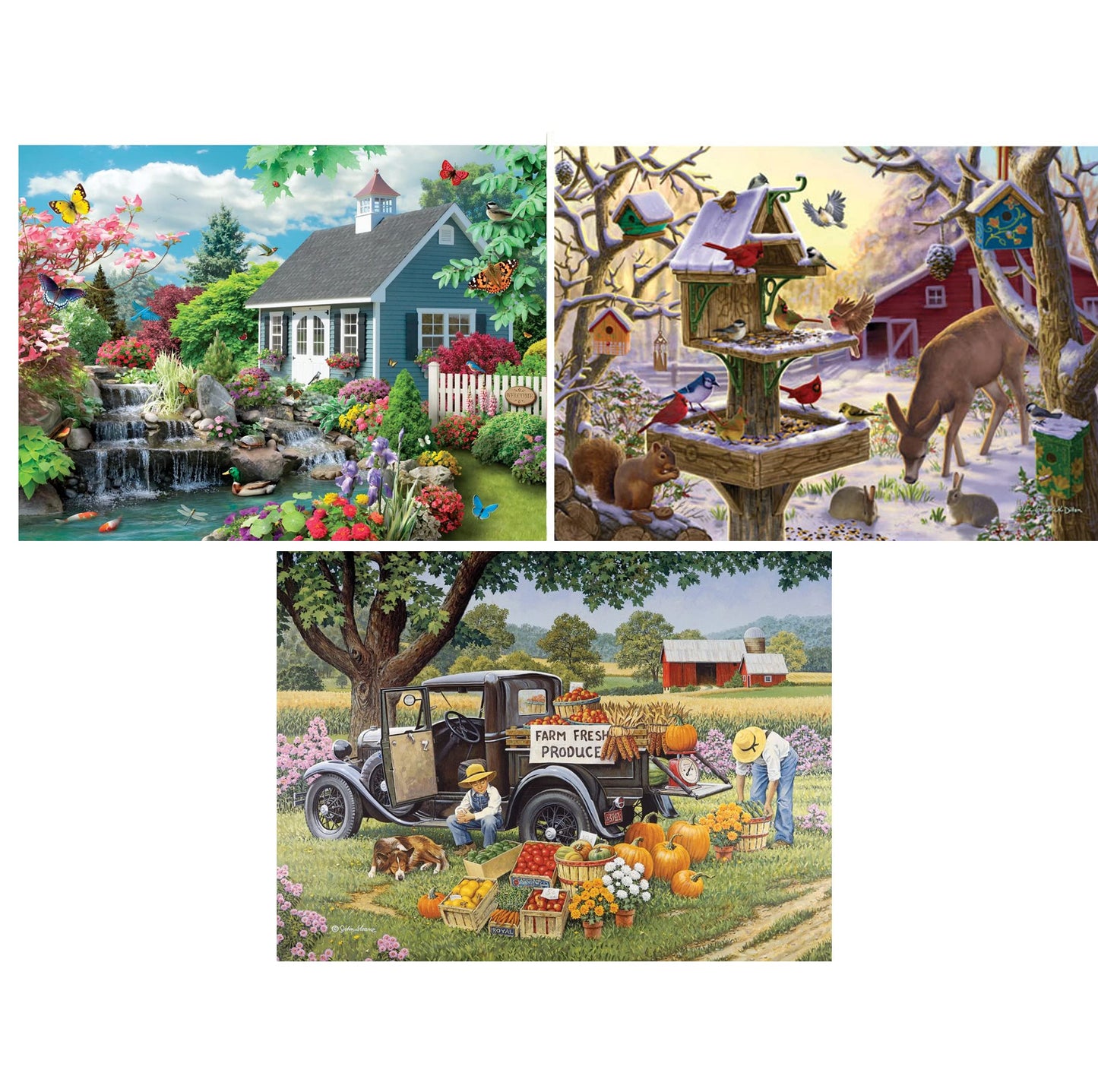 Bits and Pieces 3 Jigsaw Puzzle Set - 100 Piece Puzzles for Adults - Seasonal Fun Set of 3-15" x 19" Jigsaw Puzzles - Farm Animals Winter - Random Die