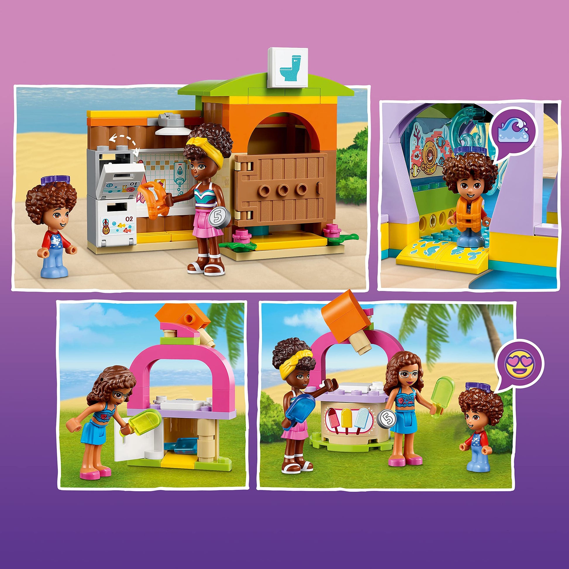 LEGO Friends Water Park Toy Building Set 41720 Pretend Play Kit with Swimming Pool Slides, Water Canons, and Two Mini-Dolls, Heartlake City Toy
