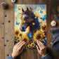 Flower Horse Puzzles for Adults 1000 Piece, Nature Sunflower Butterfly Garden Themed, Animal Floral Challenging Jigsaw Puzzle