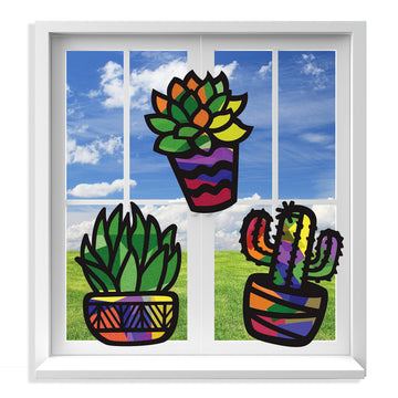 VHALE Suncatchers Craft 3 Sets (9 Cutouts) w Tissue Papers Stained Glass Effect Paper Sun Catcher Kit, Window Art, Classroom Crafts, Creative Art