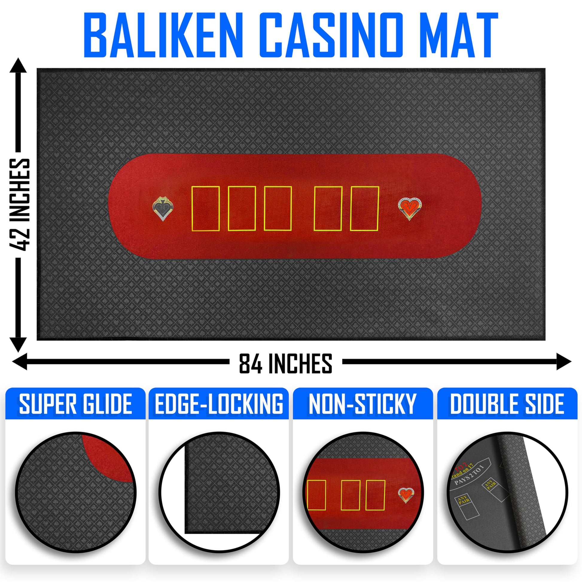 BALIKEN 84x42 Inches Texas Holdem Poker Mat & Blackjack Table Top Casino Felt Professional Grade Mat (Burgundy, Grey)