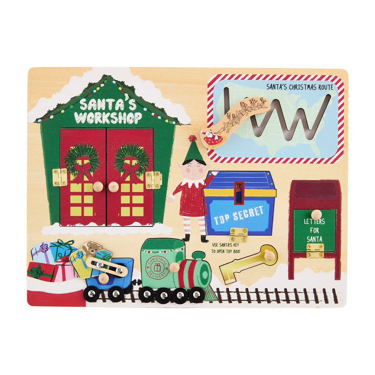 Mud Pie Kids Christmas Busy Board, Santa Workshop, 8 3/4" x 11 3/4"