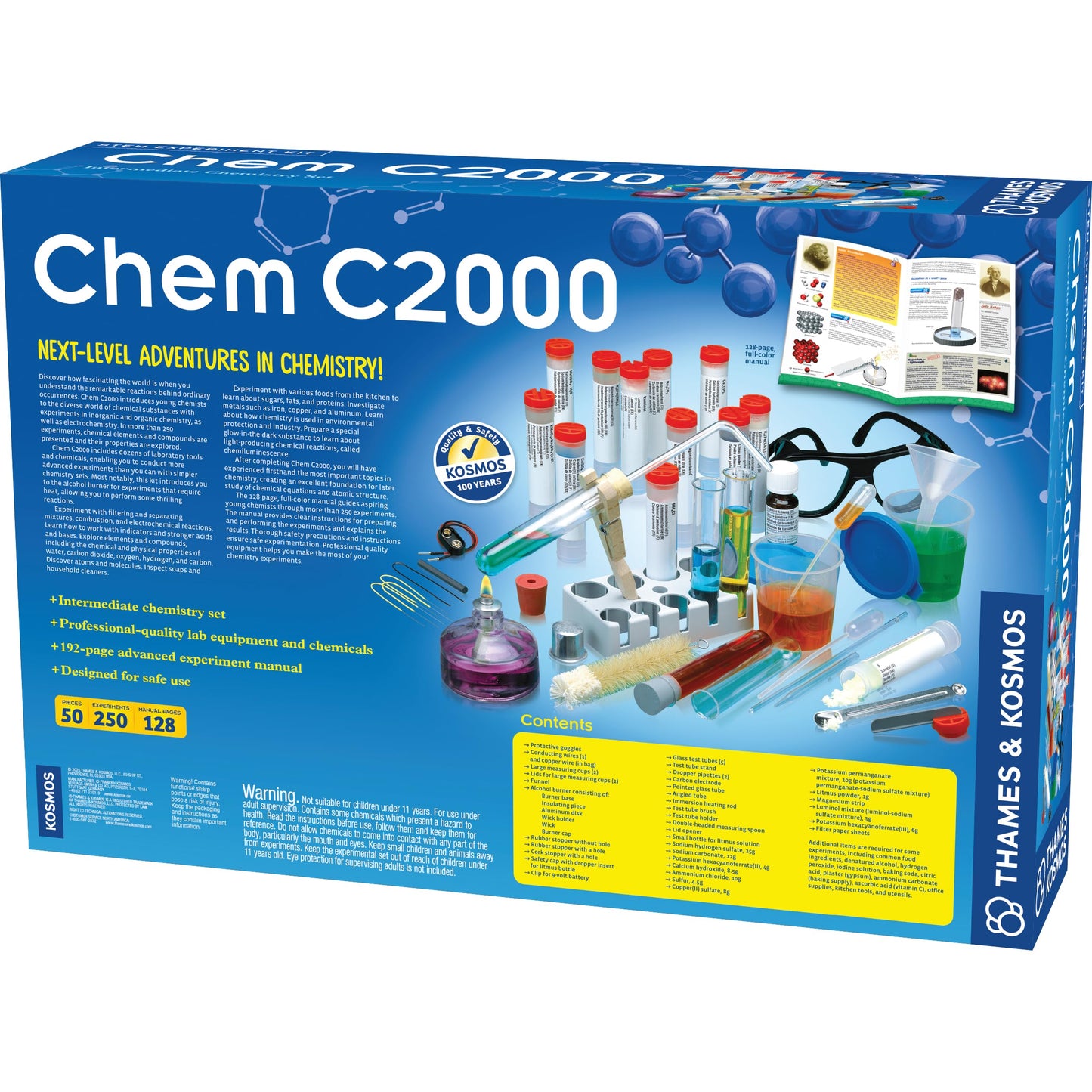 Thames & Kosmos Chem C2000 (V 2.0) Intermediate Chemistry Set | 250 Experiments, 128-Page Full-Color Lab Manual, Real Lab Equipment & Alcohol Burner |