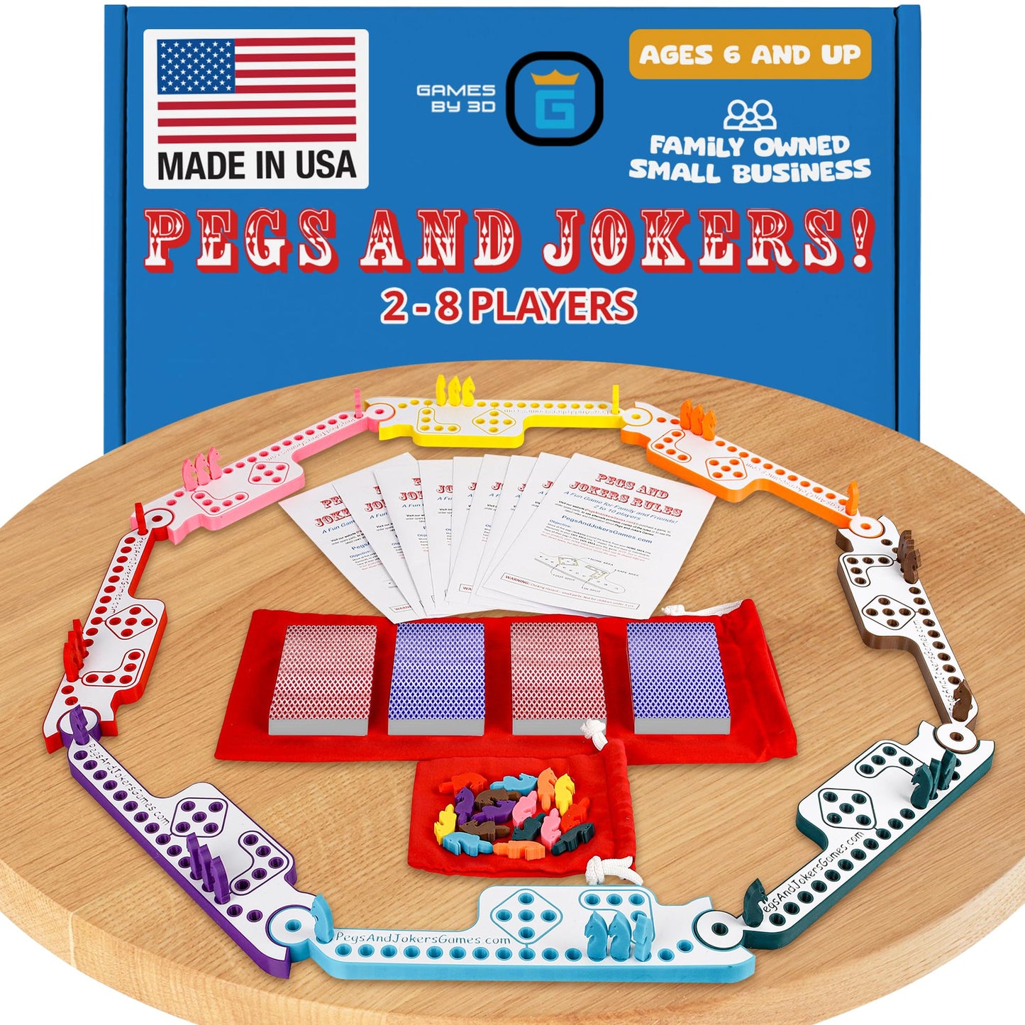 GAMES BY 3D Pegs and Jokers Board Game - Strategic, Fun, Engaging, and Portable - Play with Family and Friends - Easy to Learn - Travel-Friendly