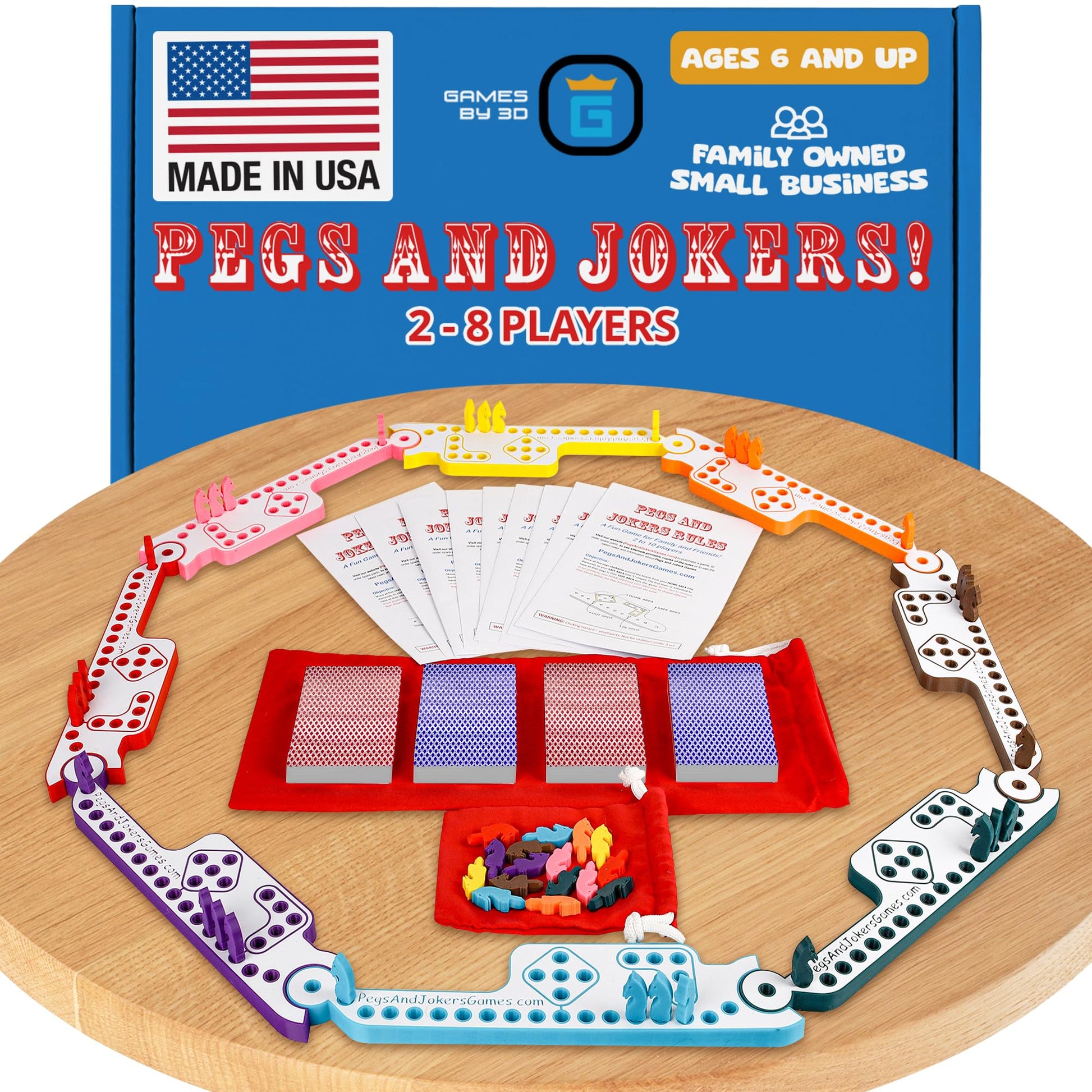 GAMES BY 3D Pegs and Jokers Board Game - Strategic, Fun, Engaging, and Portable - Play with Family and Friends - Easy to Learn - Travel-Friendly