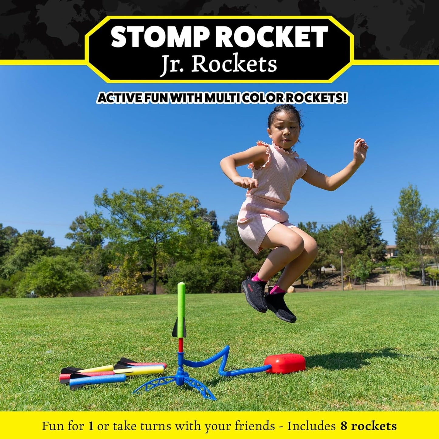Stomp Rocket Jr Multi-Color Rocket Launcher for Kids, 8 Rockets - Fun Outdoor Kids Gifts for Boys & Girls - STEM Toy Foam Blaster Set Soars Up to 100