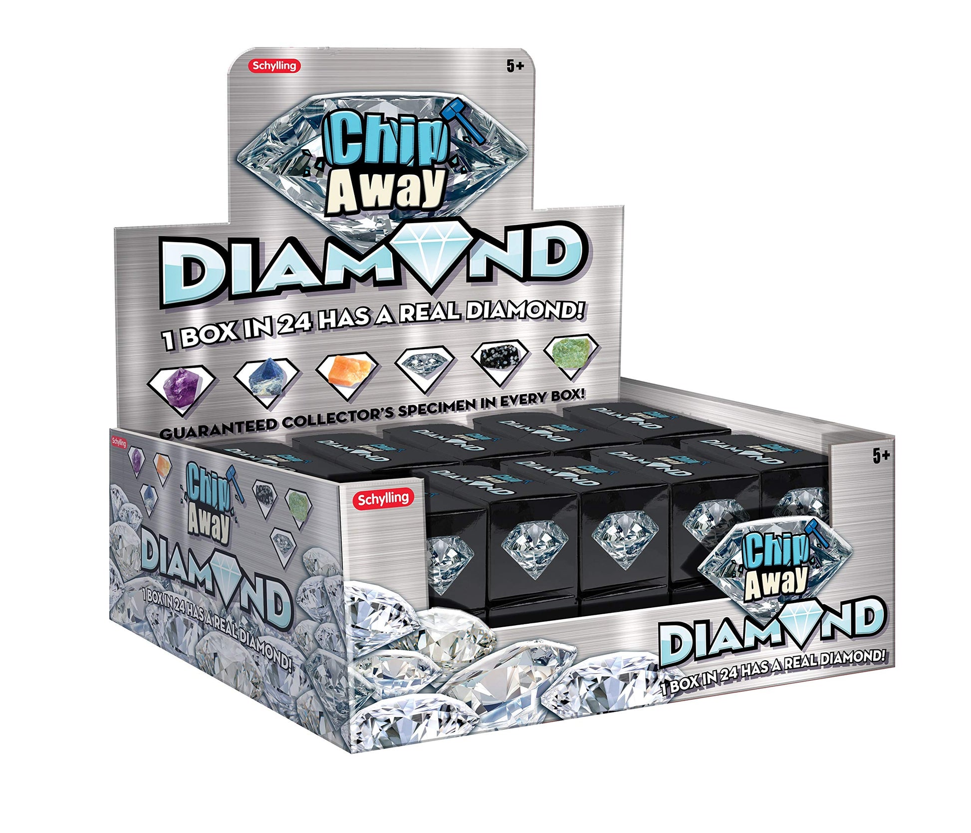 Schylling Chip Away Diamond - Gemstone Dig Kit with Collectible Specimens Inside - 1 in 24 Contains a Real Diamond - Includes Miniature Hammer
