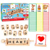 Wooden Reading Blocks - Spin, Spell & Match Words - 16 Alphabet ABC Blocks & 50 Cards with Images - Montessori Learning Reading Games Toy for Toddlers