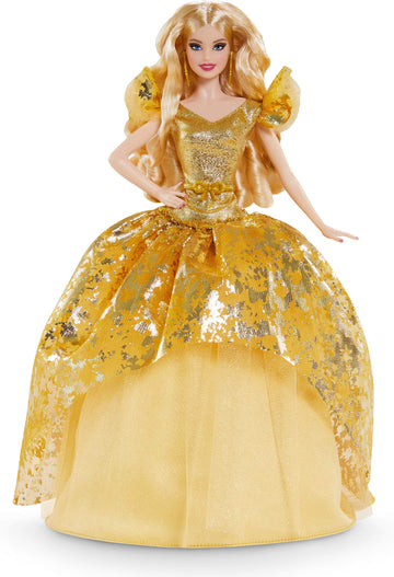 Barbie Signature 2020 Holiday Barbie Doll (12-inch Blonde Long Hair) in Golden Gown, with Doll Stand and Certificate of Authenticity, Gift for 6 Year