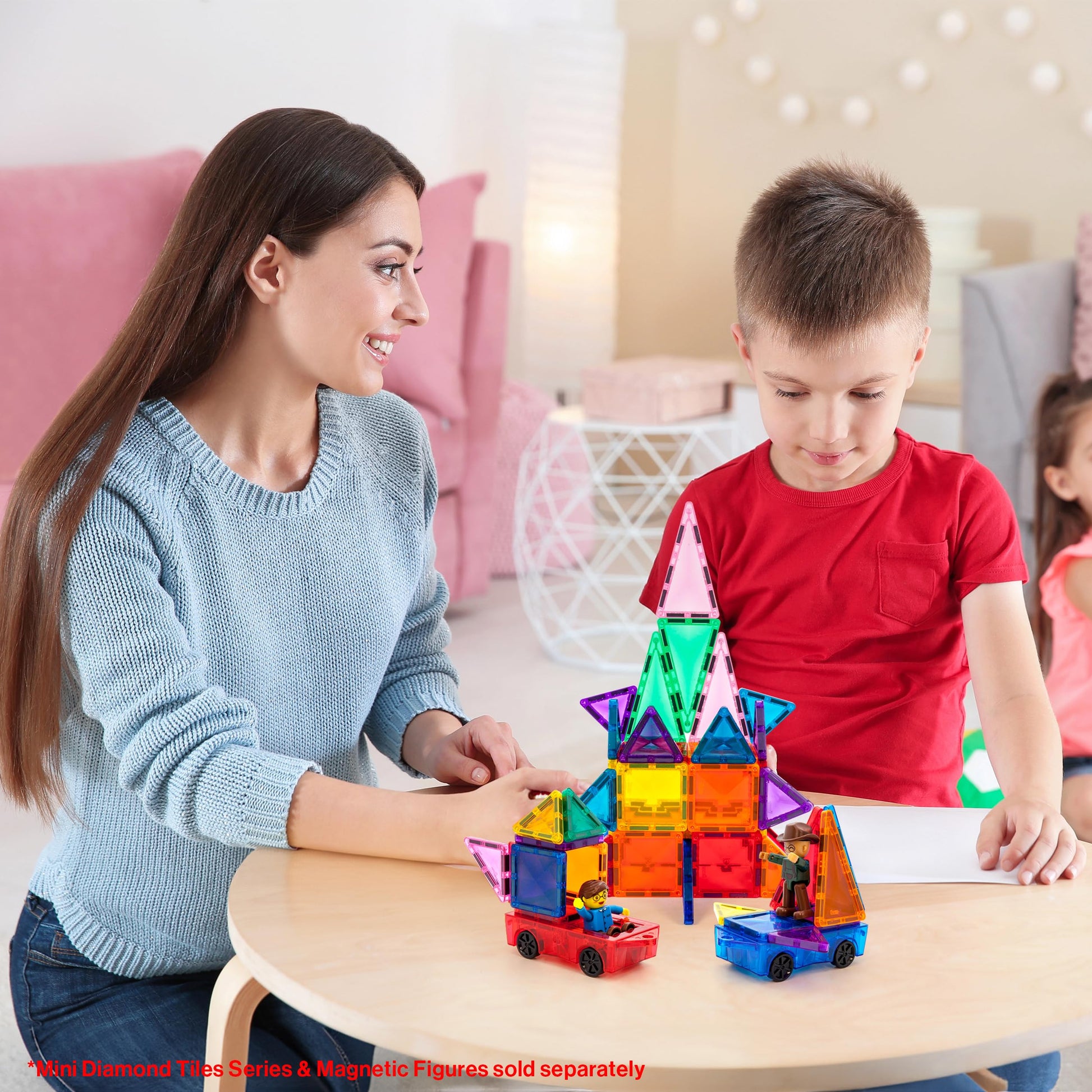 PicassoTiles 2 Piece Car Mini Truck Construction Kit Toy Set Vehicle for Magnetic Blocks Building Tile Sensory Magnet Toys Bricks STEM & Learning