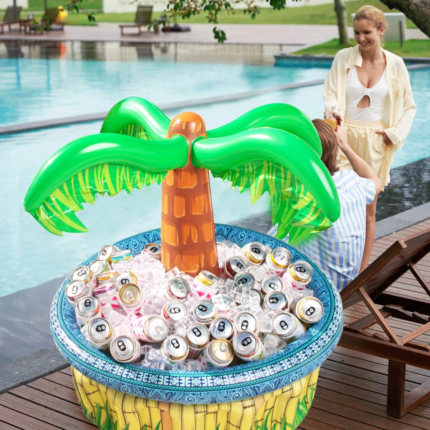 JOYIN 28” Inflatable Palm Tree Cooler, Luau Hawaiian Tropical Beach Themed Party Decorations, Blow Up Palm Trees Cooler Outdoor Party Supplies, Kids