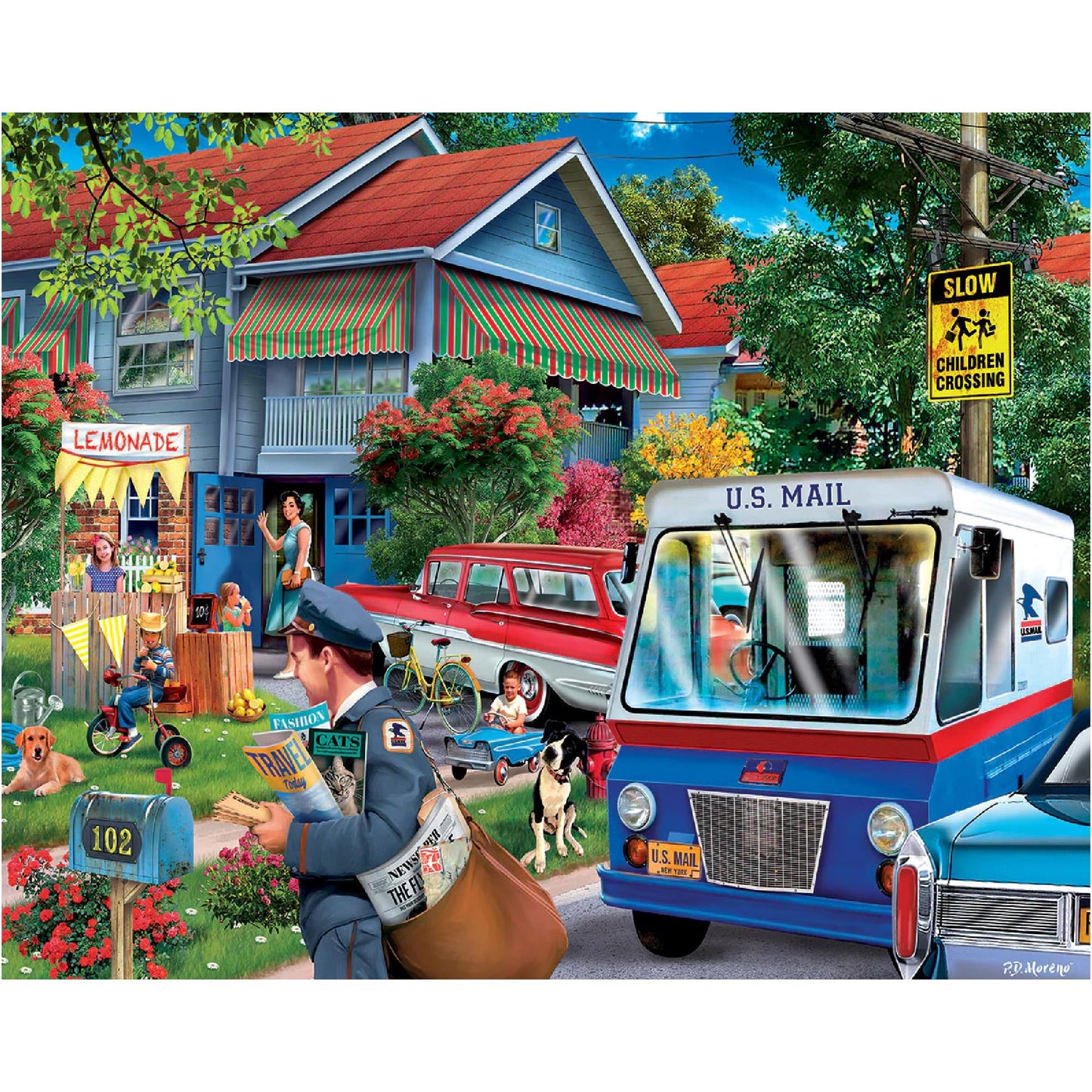 White Mountain 1000 Piece Jigsaw Puzzle Spring Retro, It's The Mailman