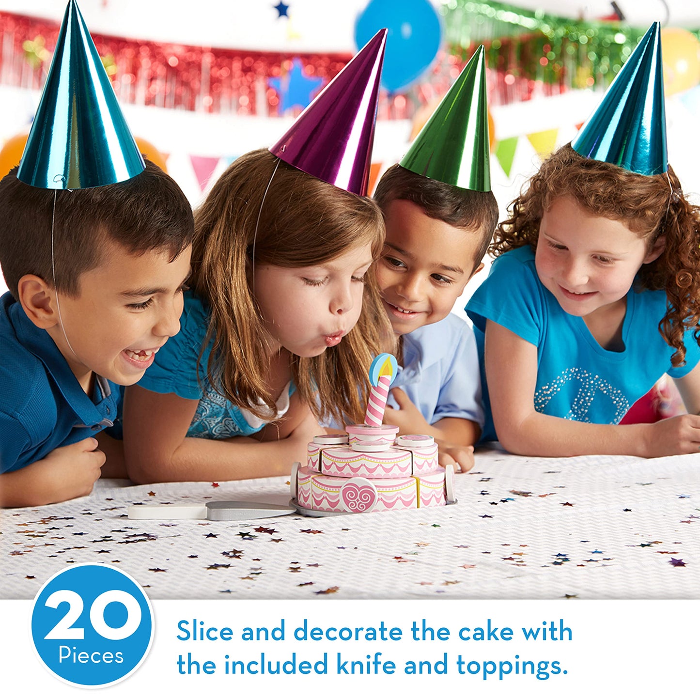 Melissa & Doug Triple-Layer Party Cake Wooden Play Food Set - Birthday Cake Pretend Food Play Set for Toddlers, Kids Ages 3+