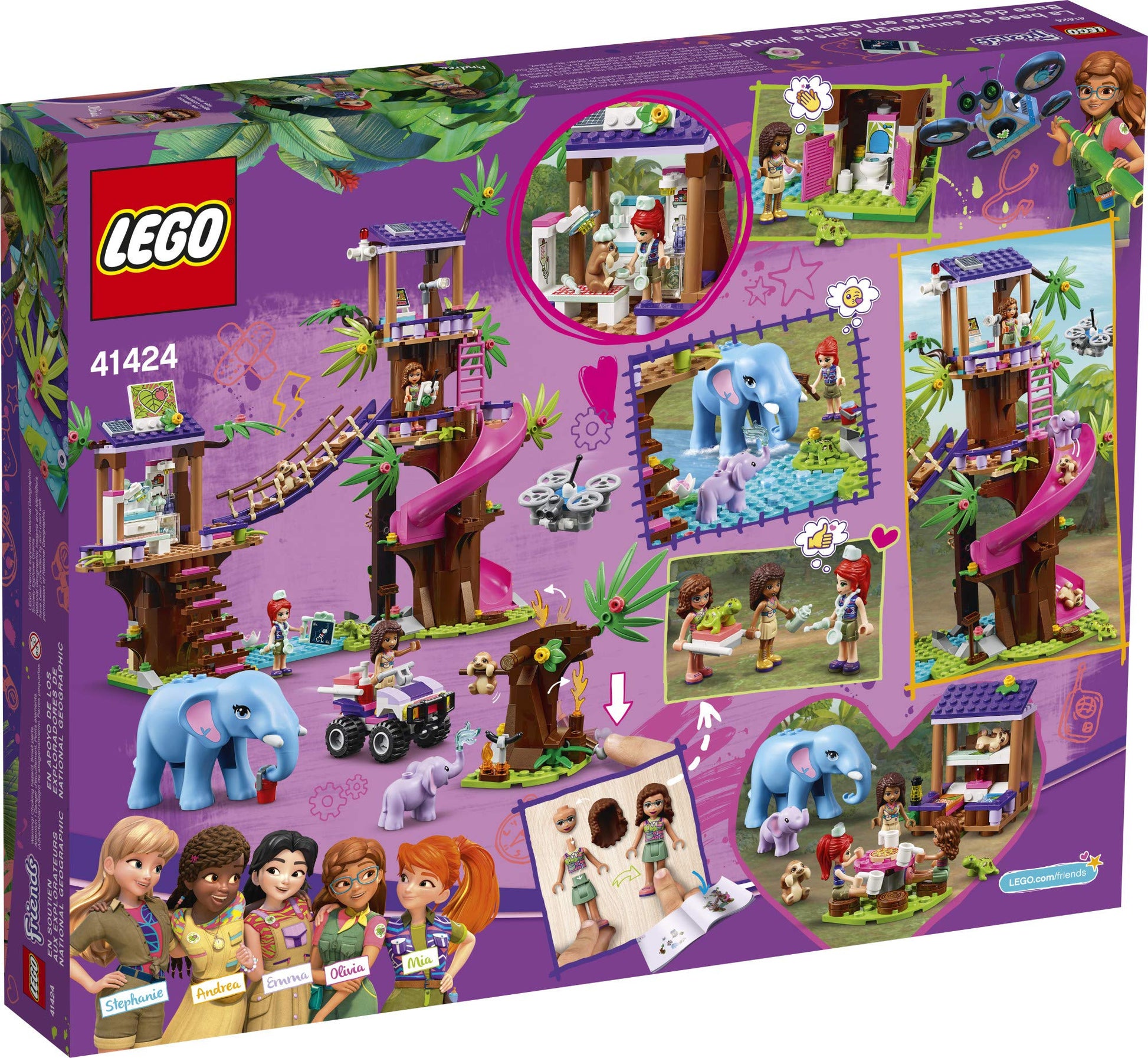 LEGO Friends Jungle Rescue Base 41424 Building Toy for Kids, Animal Rescue Kit That Includes a Jungle Tree House and 2 Elephant Figures for Adventure