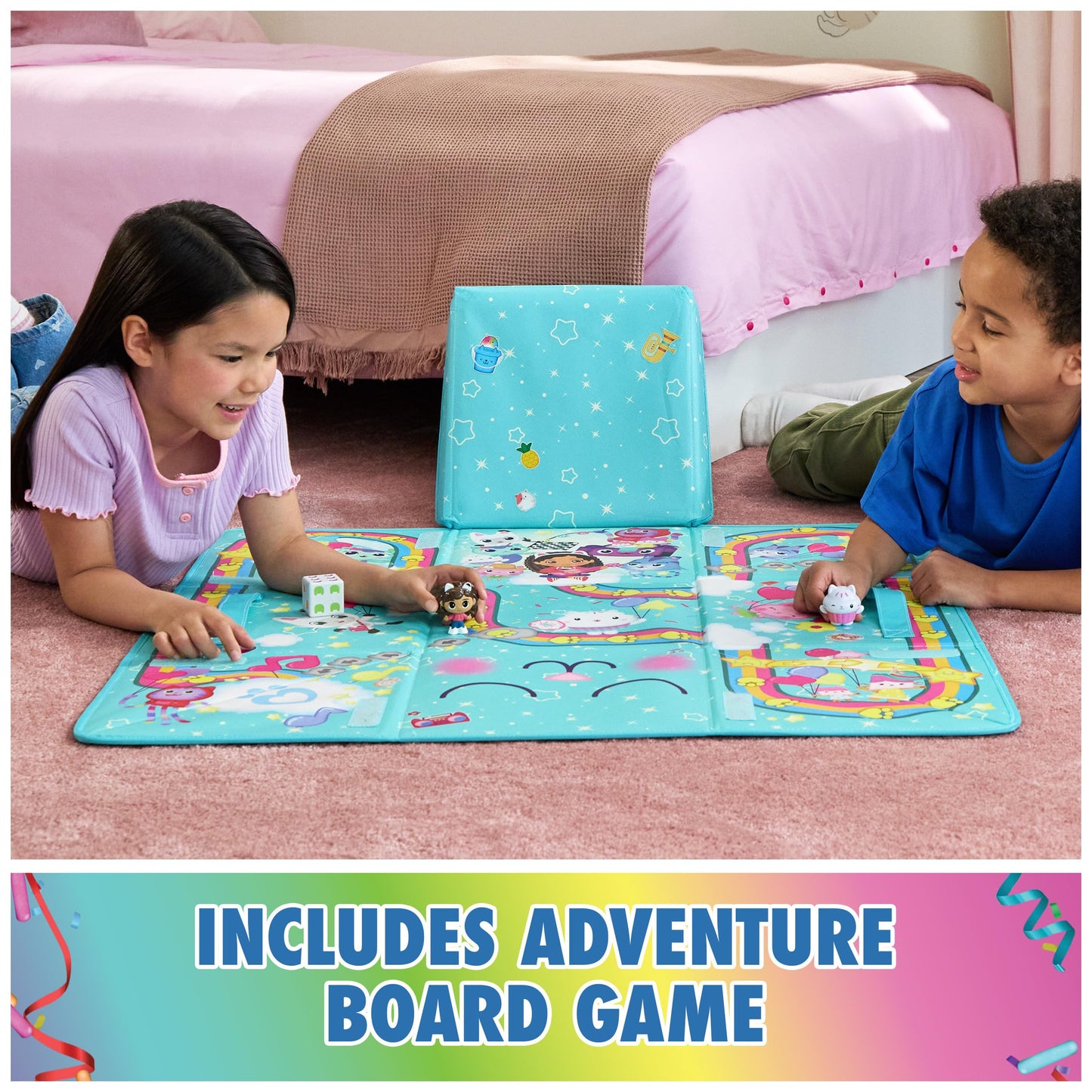 DreamWorks GABBY'S Dollhouse, Gabby Cat Playmat, with 2 Figures, Dollhouse Accessories & Board Game with Dice, Kids Toys for Girls & Boys Ages 3