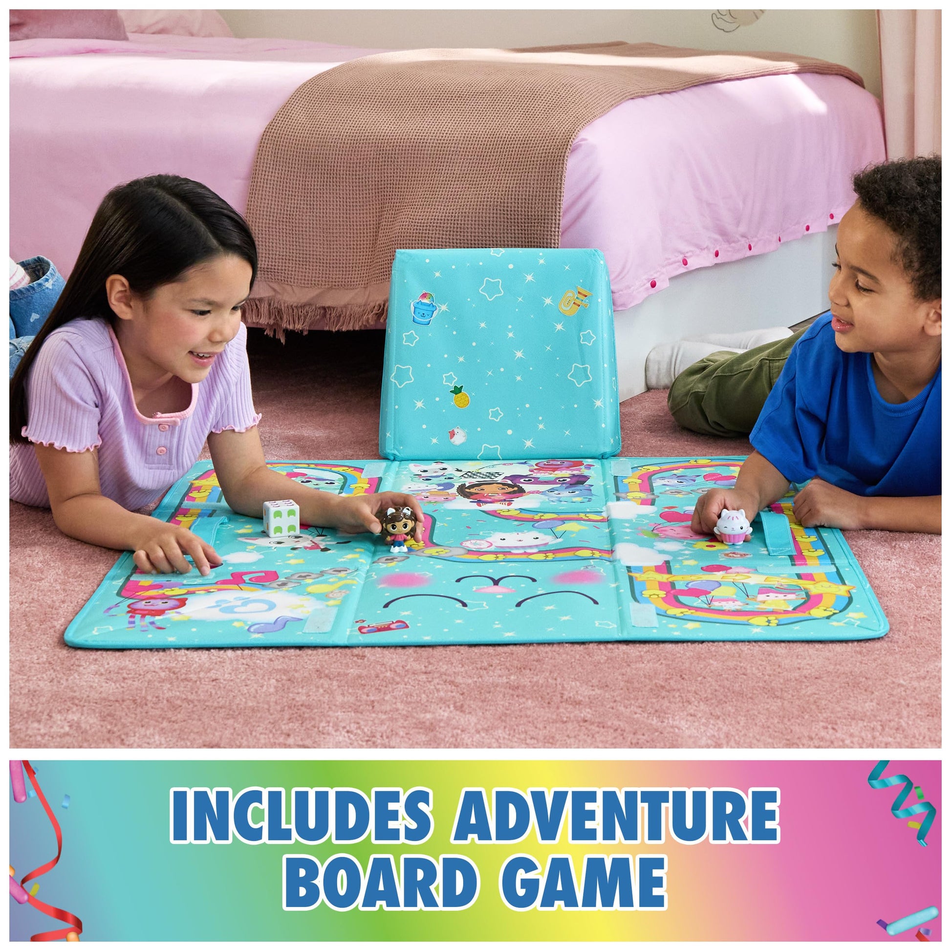DreamWorks GABBY'S Dollhouse, Gabby Cat Playmat, with 2 Figures, Dollhouse Accessories & Board Game with Dice, Kids Toys for Girls & Boys Ages 3