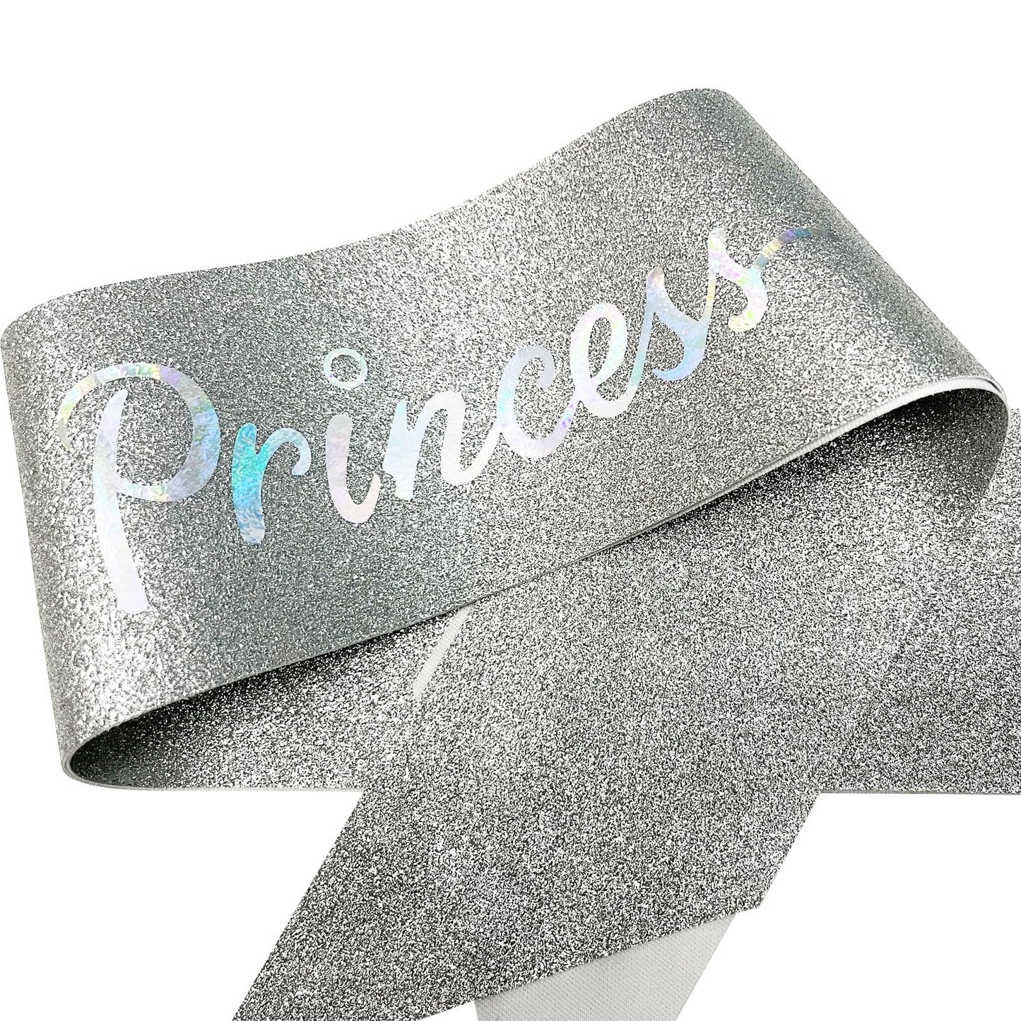 NAUXIUDSJS Birthday Sash for Women, Birthday Princess Glitter Silver Sash with Multi color Foil, Party Favors Supplies for 18th 21st 30th 40th 50th