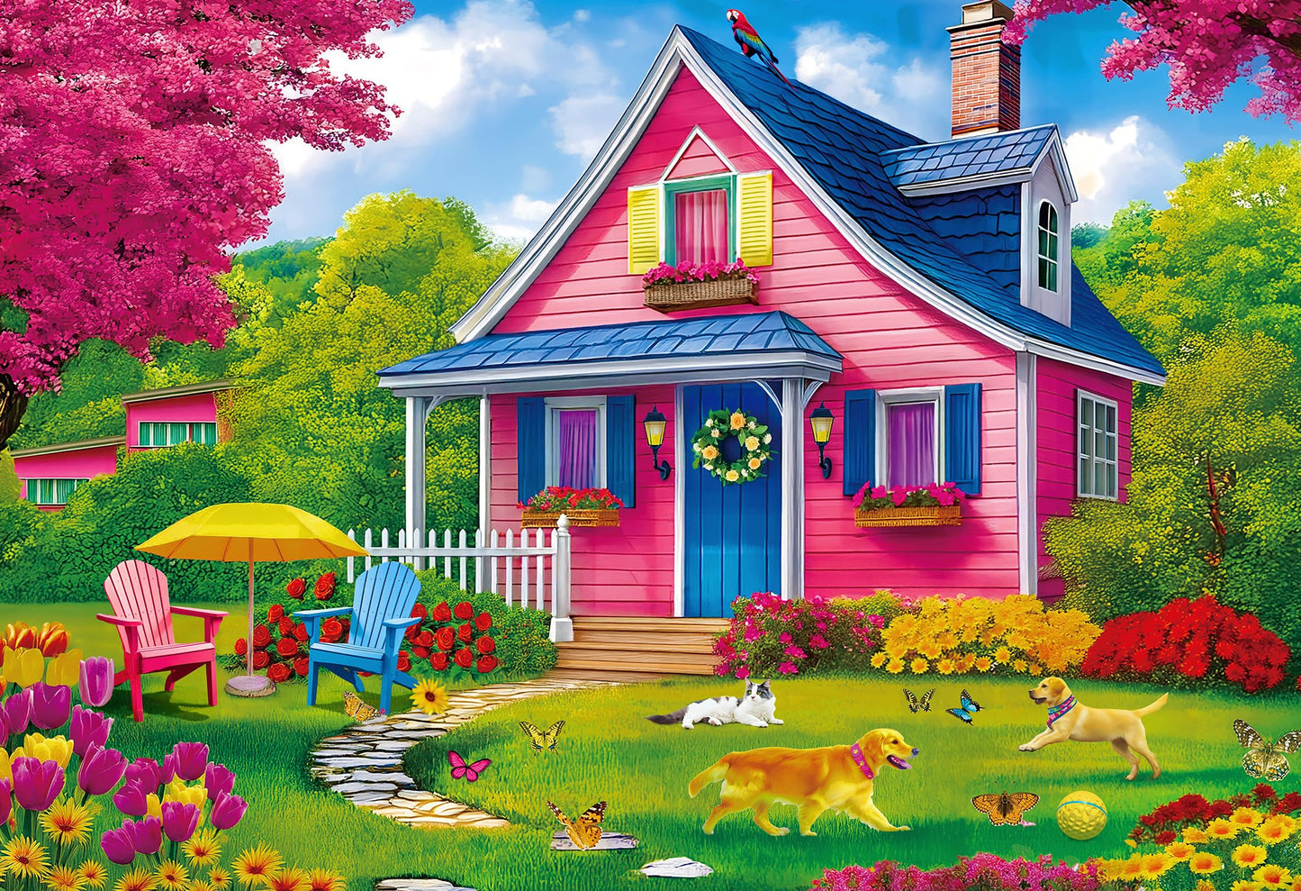 300 Piece Puzzles for Adults Kids - Jigsaw Puzzle - The Pink Courtyard House