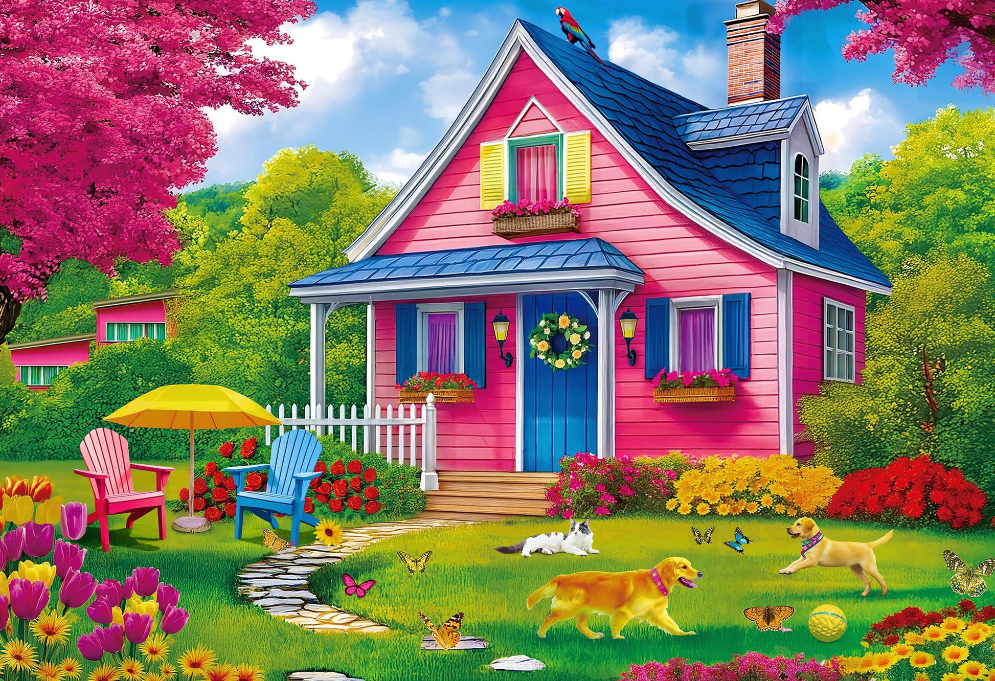300 Piece Puzzles for Adults Kids - Jigsaw Puzzle - The Pink Courtyard House