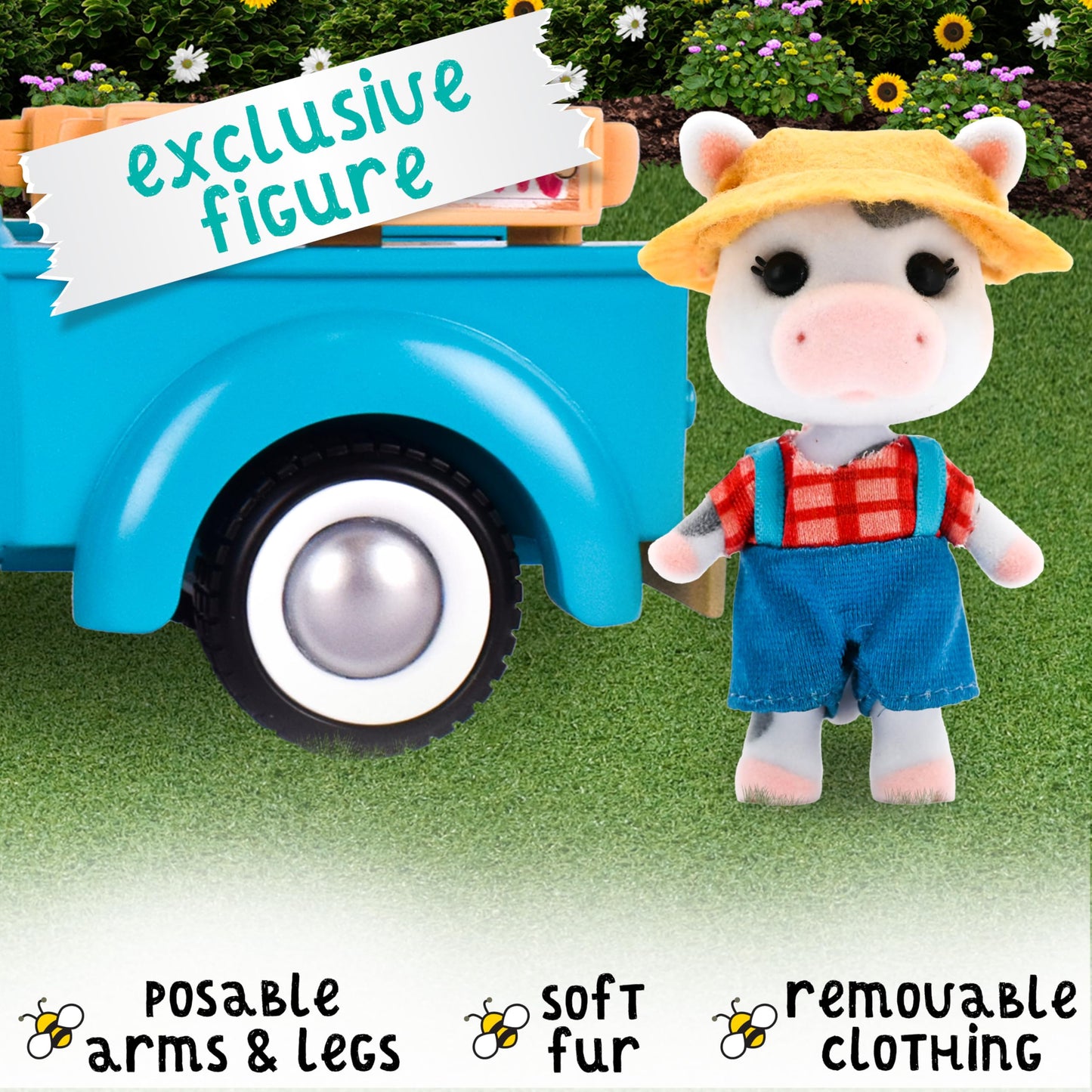 Honey Bee Acres Buzzby Farm Truck Vehicle with Miniature Doll Figure, 10 Pieces, Ages 3+